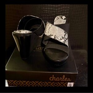 Charles Black and Snake Print Heels